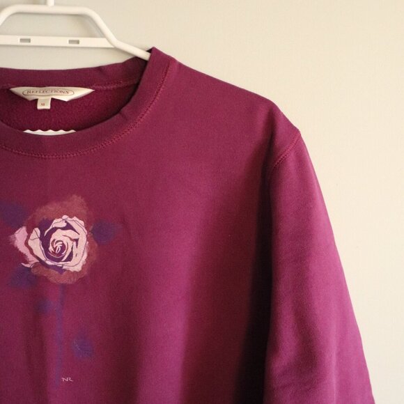 Vntg Northern Reflections Women's Medium Purple Rose Long Sleeve Crew Sweater - Picture 6 of 10
